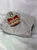 Load image into Gallery viewer, Grey Velvet Laines London Make-Up Bag with Red Crown Brooch