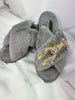 Laines London Grey Fluffy Slippers With Gold, Silver & Pearl Lobster Brooch