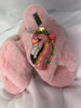 Load image into Gallery viewer, Laines London Pink Fluffy Slippers With Flamingo Brooch