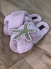 Laines London Blush Pink Fluffy Slippers with Gold & Pearl Starfish