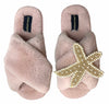 Laines London Blush Pink Fluffy Slippers with Gold & Pearl Starfish